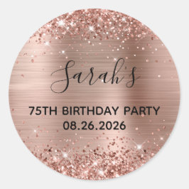 Glittery Rose Gold Foil 75. Geburtstagsparty Runder Aufkleber
