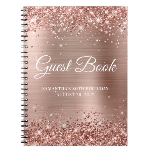 Glittery Rose Gold Foil 80. Geburtstag Gästebuch Notizblock (Vorderseite)
