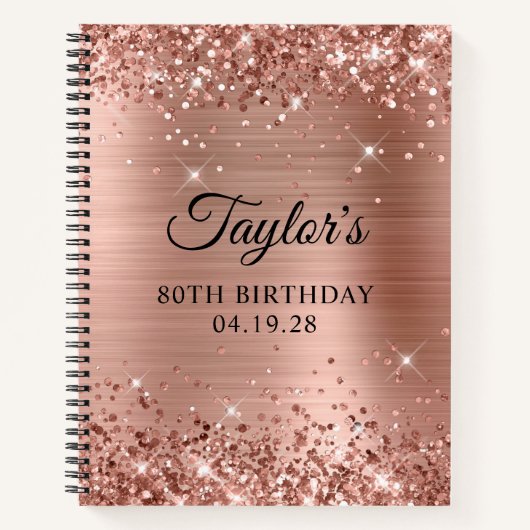 Glittery Rose Gold Foil 80th Birthday Guest Notizblock (Vorderseite)