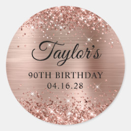 Glittery Rose Gold Foil 90. Geburtstag Runder Aufkleber