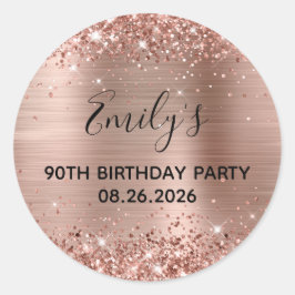 Glittery Rose Gold Foil 90. Geburtstagsparty Runder Aufkleber