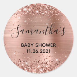 Glittery Rose Gold Foil Babydusche Runder Aufkleber