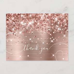 Glittery Rose Gold Foil Curly Script Vielen Dank Postkarte