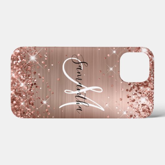 Glittery Rose Gold Foil Elegantes Monogramm Case-Mate iPhone Hülle (Rückseite (Horizontal))