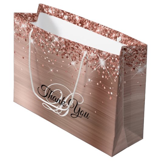 Glittery Rose Gold Foil Extravagant Monogram Viele Große Geschenktüte (Vorderseite Schrägansicht)