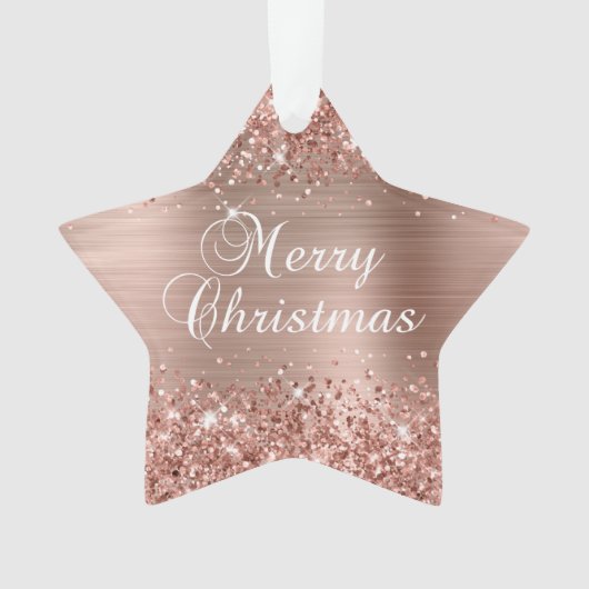 Glittery Rose Gold Foil Frohe Weihnachten Ornament (Vorderseite)