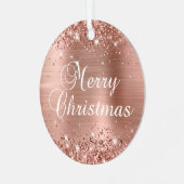 Glittery Rose Gold Foil Frohe Weihnachten Ornament Aus Metall (Vorderseite links)