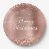Glittery Rose Gold Foil Frohe Weihnachten Pappteller (Vorderseite)