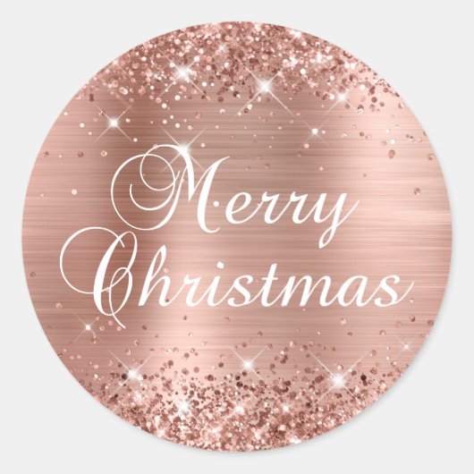Glittery Rose Gold Foil Frohe Weihnachten Runder Aufkleber (Vorderseite)