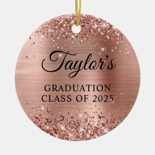 Glittery Rose Gold Foil Graduation Keramik Ornament (Vorne)