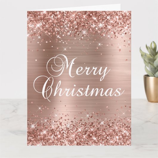 Glittery Rose Gold Foil Große Weihnachten Karte (Kleine Pflanze)