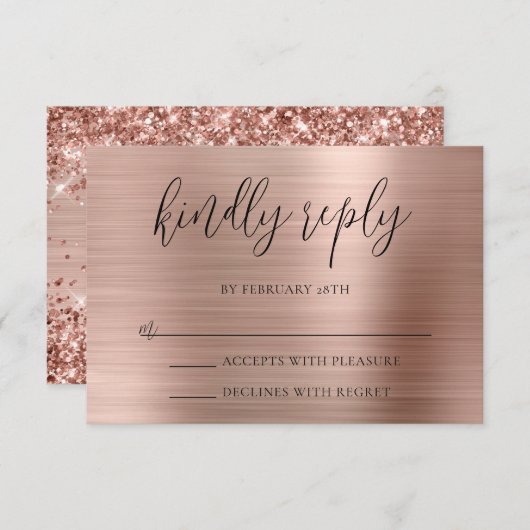 Glittery Rose Gold Foil Kindly Antwort Hochzeit (Vorne/Hinten)