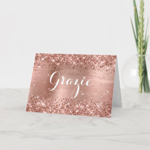 Glittery Rose Gold Foil Klassisches Script Grazie Dankeskarte