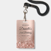 Glittery Rose Gold Foil Modern 21. Geburtstag Ausweis (Vorderseite mit Lanyard)