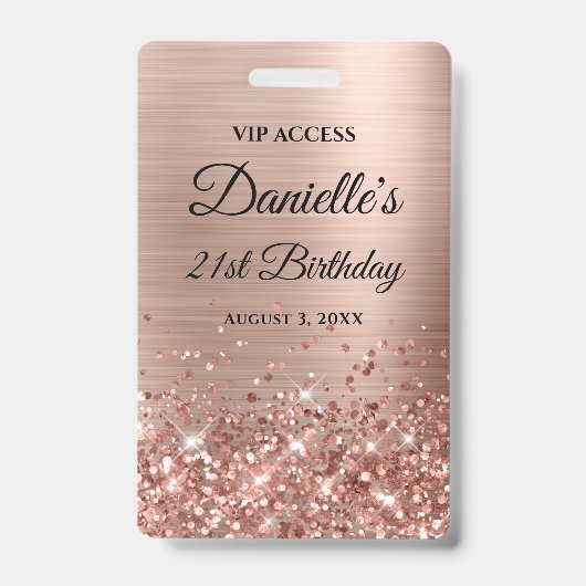 Glittery Rose Gold Foil Modern 21. Geburtstag Ausweis (Vorderseite)