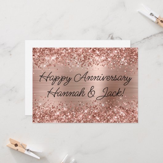 Glittery Rose Gold Foil Modernes glückliches Jahr Karte (Vorderseite/Rückseite Beispiel)