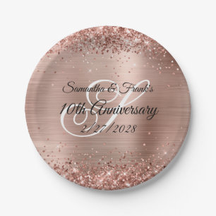 Glittery Rose Gold Foil Monogram 10 Jahre Pappteller
