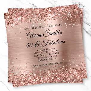 Glittery Rose Gold Foil Monogram 40 & Fabulous Einladung
