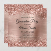 Glittery Rose Gold Foil Monogram Graduation Party Einladung (Vorne/Hinten)
