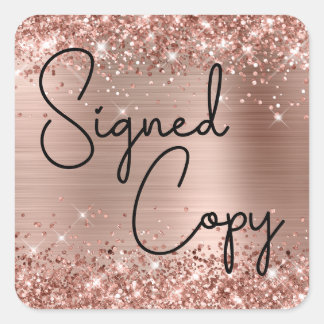 Glittery Rose Gold Foil Niedliches Herz signierte  Quadratischer Aufkleber