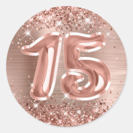 Glittery Rose Gold Foil Number 15 Geburtstag Runder Aufkleber