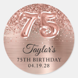 Glittery Rose Gold Foil Number 75 Geburtstag Runder Aufkleber