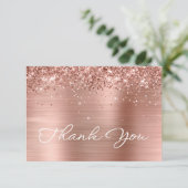 Glittery Rose Gold Foil Stilistische Schrift Gebur Dankeskarte (Stehend Vorderseite)