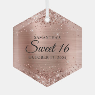 Glittery Rose Gold Foil Sweet 16 Ornament Aus Glas