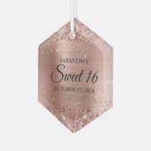 Glittery Rose Gold Foil Sweet 16 Ornament Aus Glas (Vorderseite Links)