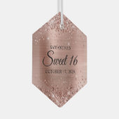 Glittery Rose Gold Foil Sweet 16 Ornament Aus Glas (Vorderseite Rechts)