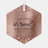Glittery Rose Gold Foil Sweet 16 Ornament Aus Glas (Rückseite)