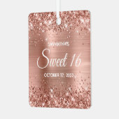 Glittery Rose Gold Foil Sweet 16 Ornament Aus Metall (Vorderseite links)