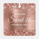 Glittery Rose Gold Foil Sweet 16 Ornament Aus Metall (Rückseite)