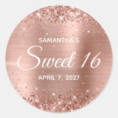 Glittery Rose Gold Foil Sweet 16 Runder Aufkleber (Vorderseite)
