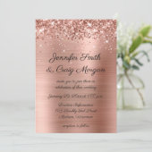 Glittery Rose Gold Foil Wedding Einladung (Stehend Vorderseite)