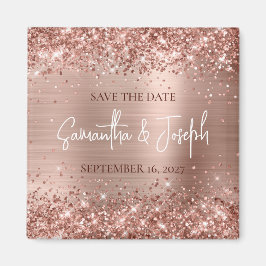 Glittery Rose Gold Foil Wedding Save the Date Magnet