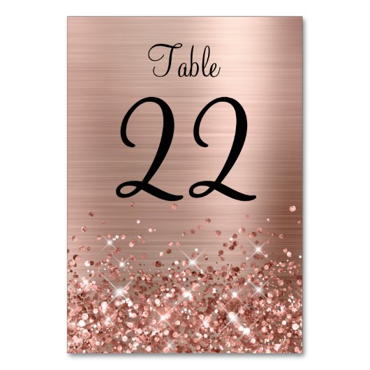 Glittery Rose Gold Foil Wedding Tischnummer (Rückseite)