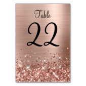 Glittery Rose Gold Foil Wedding Tischnummer (Vorderseite)