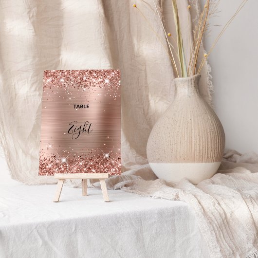 Glittery Rose Gold Foil Wedding Tischnummer