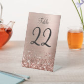 Glittery Rose Gold Foil Wedding Tischnummer Zeiche Sockelschild (In SItu)