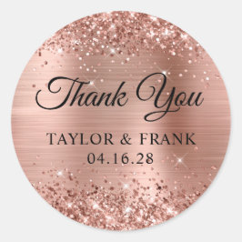 Glittery Rose Gold Foil Wedding Vielen Dank Runder Aufkleber