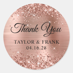 Glittery Rose Gold Foil Wedding Vielen Dank Runder Aufkleber