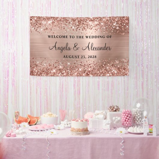 Glittery Rose Gold Foil Wedding Willkommen Banner (Party)