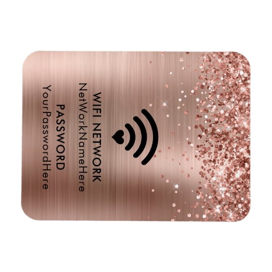 Glittery Rose Gold Foil WiFi Netzwerk und Kennwort Magnet (Horizontal)