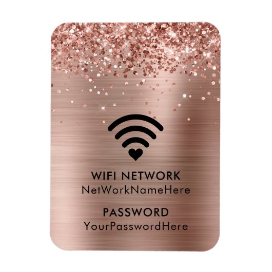 Glittery Rose Gold Foil WiFi Netzwerk und Kennwort Magnet (Vertikal)