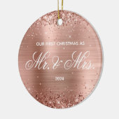 Glittery Rose Gold Fossil Unser erstes Weihnachtsf Keramik Ornament (Links)