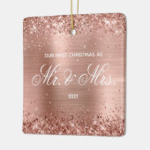 Glittery Rose Gold Fossil Unser erstes Weihnachtsf Keramikornament (Links)