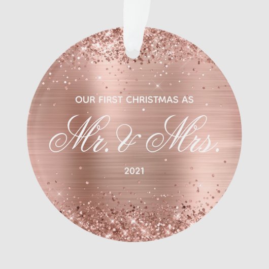 Glittery Rose Gold Fossil Unser erstes Weihnachtsf Ornament (Vorderseite)