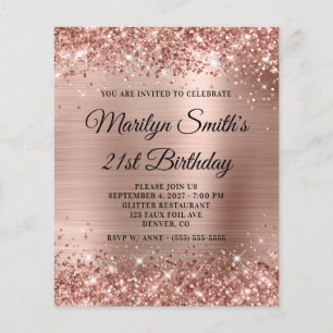 Glittery Rose Gold Glam 21. Geburtstag Einladung