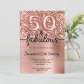 Glittery Rose Gold Glam 50 and Fabulous Einladung (Stehend Vorderseite)
